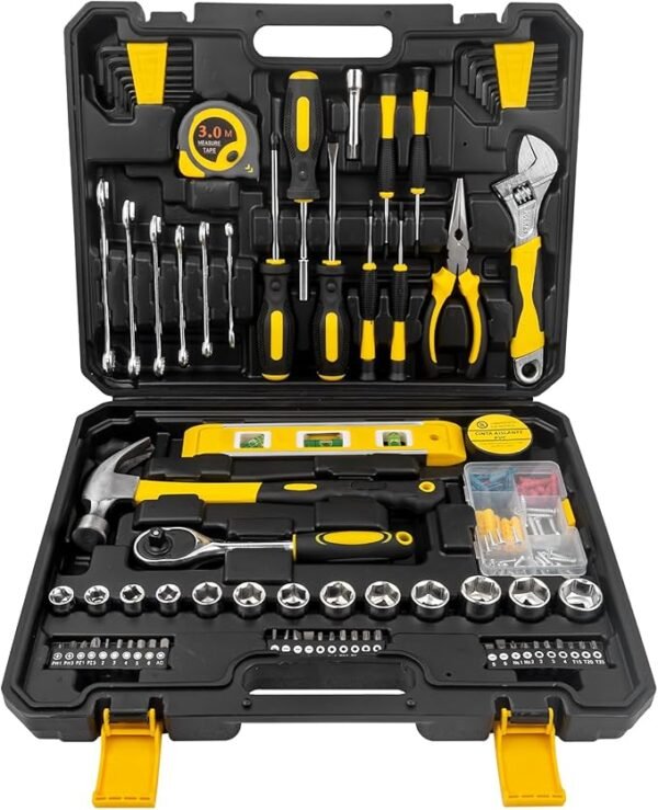 108 Piece Tool Kit, Drive Socket Set Auto Repair Tool Combination Mixed Tool Set, General Household Hand Tool Kits with Plastic Toolbox Storage Case