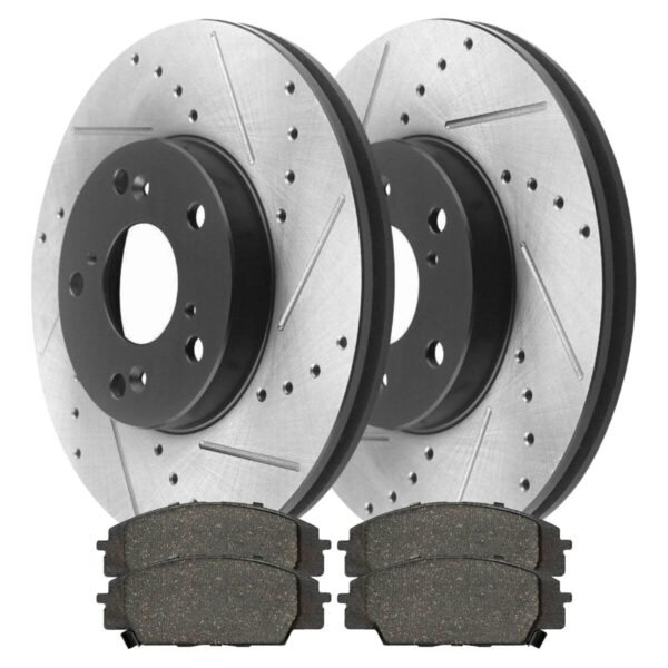 Front Drilled Slotted Brake Rotors Black and Ceramic Pads Kit Driver and Passenger Side