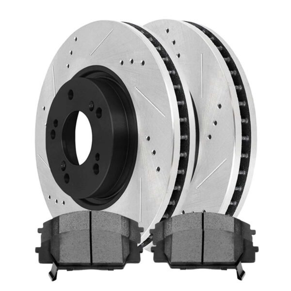 Front Drilled Slotted Brake Rotors Black and Performance Ceramic Pads Kit Driver and Passenger Side