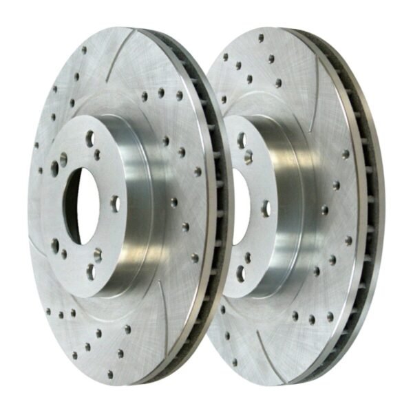 Front Drilled Slotted Brake Rotors Silver Set of 2 Driver and Passenger Side