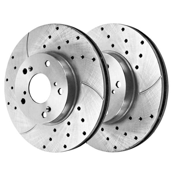 Front Drilled Slotted Brake Rotors Silver Set of 2 Driver and Passenger Side