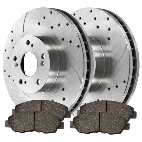 Front Drilled Slotted Brake Rotors Silver and Ceramic Pads Kit Driver and Passenger Side