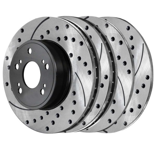 Front and Rear Drilled Slotted Brake Rotors Black Set of 4