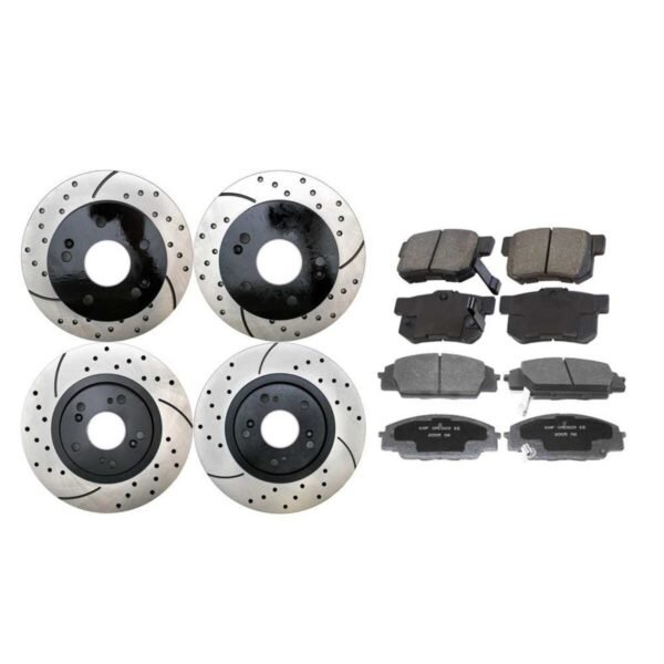 Front and Rear Drilled Slotted Brake Rotors Black and Performance Ceramic Pads Kit