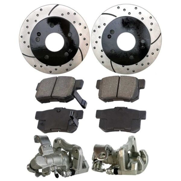 Rear Brake Calipers Performance Ceramic Pads Drilled Slotted Rotors Black Kit Driver and Passenger Side
