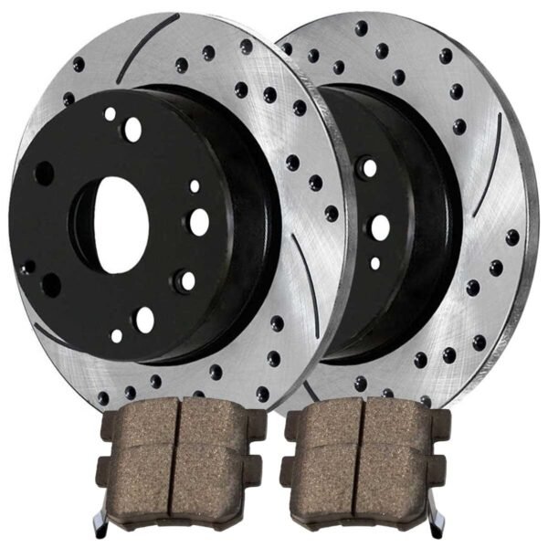 Rear Drilled Slotted Brake Rotors Black and Ceramic Pads Kit Driver and Passenger Side