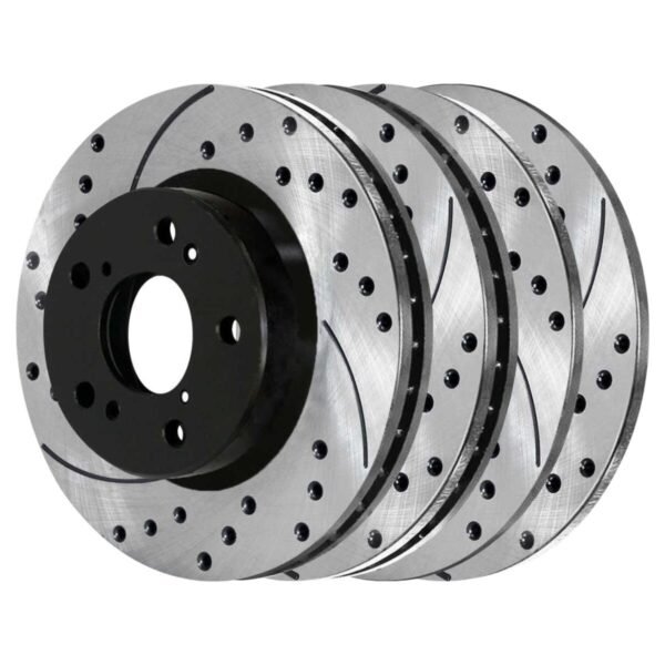 Front and Rear Drilled Slotted Brake Rotors Black Set of 4
