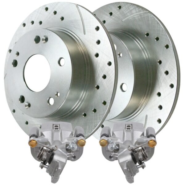 Rear Brake Calipers Drilled Slotted Rotors Silver Kit Driver and Passenger Side