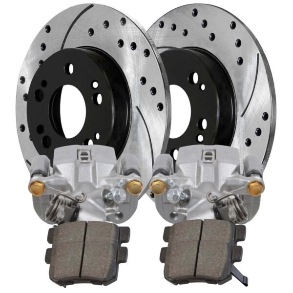 Rear Brake Calipers Performance Ceramic Pads Drilled Slotted Rotors Black Kit Driver and Passenger Side