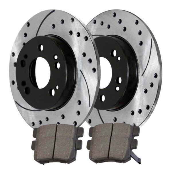 Rear Drilled Slotted Brake Rotors Black and Performance Ceramic Pads Kit Driver and Passenger Side