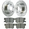 Rear Drilled Slotted Brake Rotors Silver and Ceramic Pads Kit Driver and Passenger Side