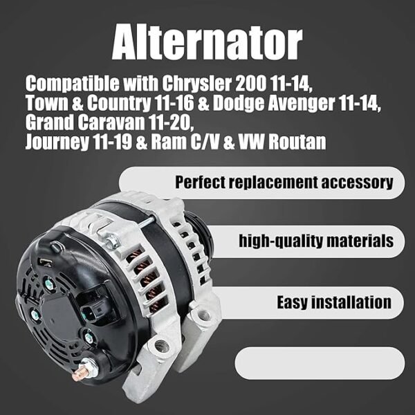 LEVANLIGHT | Alternator | Compatible with Chrysler 200, Town & Country； Dodge Avenger ；Ram ；Volkswagen Routan | V6 3.6L, 12V 160 Amp, 6-Groove Pulley | REPLACE# 11570N 4801624AE - Image 3
