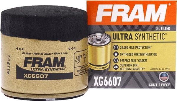 FRAM Ulta Synthetic Automotive Replacement Oil Filter, Designed for Synthetic Oil Changes Lasting up to 20k Miles, XG6607 with SureGrip (Pack of 1)