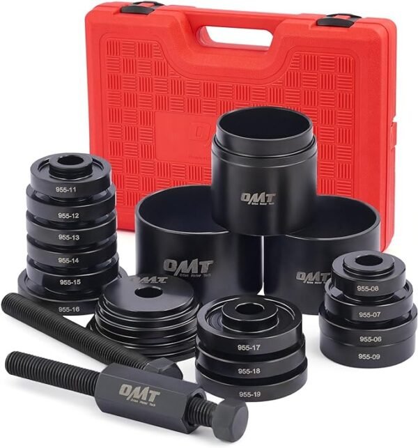Orion Motor Tech OMT Wheel Bearing Press Kit for Front Wheel Drive Bearing Removal & Installation, 24pc Wheel Bearing Puller Tool Set with Sliding Screws Universal Bushings Sleeves Storage Case