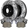 Front Brake Calipers Ceramic Pads Drilled Slotted Rotors Black Kit Driver and Passenger Side