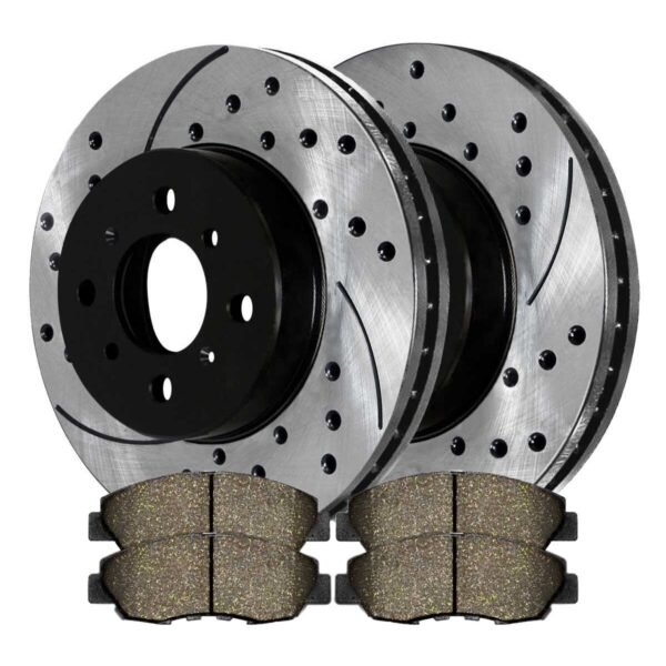 Front Drilled Slotted Brake Rotors Black and Performance Ceramic Pads Kit Driver and Passenger Side