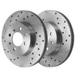 Front Drilled Slotted Brake Rotors Silver Set of 2 Driver and Passenger Side