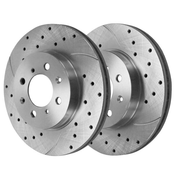 Front Drilled Slotted Brake Rotors Silver Set of 2 Driver and Passenger Side