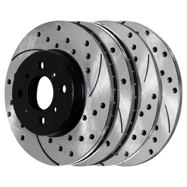 Front and Rear Drilled Slotted Brake Rotors Black Set of 4