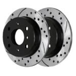 Rear Drilled Slotted Brake Rotors Black and Performance Ceramic Pads Kit Driver and Passenger Side