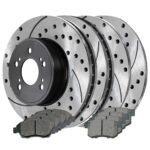 Front and Rear Drilled Slotted Brake Rotors Black and Ceramic Pads Kit